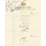 Australian Coronation Tour Cricket Team Sheet, 1953, includes 18 signatures names including