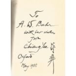 Chiang Yee signed and dedicated hardback book titled Chinese Calligraphy. This second edition book