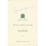 Edward Heath signed dinner menu taken from The Royal Temple Yacht Club 3rd January 1968. Heath was