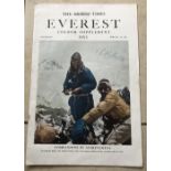 Sir Edmund Hillary signed 1953 original Everest Times Colour Supplement magazine. Good condition