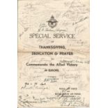 WW2 Multiple signed Special Service of Thanksgiving, Dedication & Prayer to Commemorate the Allied
