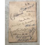 England Football 1947 team signed Menu. 10th October Cafe Royal dinner menu signed by 15 including