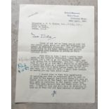 Dennis Wheatley typed signed letter 1957 thanking Brig Wieler for his visit to the Tower of