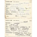 Natalie Wood and Aristotle Onassis signed London Airport Landing cards. Wood is clear bold