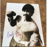 Boxer Carlos Palamino signed 10 x 8 inch b/w photo. Good condition Est.