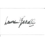 Lauren Bacall signed white card. Bacall was an American actress who was named the 20th-greatest