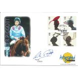 FDC for Lester Piggott. Signed by himself. Postmark 19th June 2001. Full Set. Good condition. All