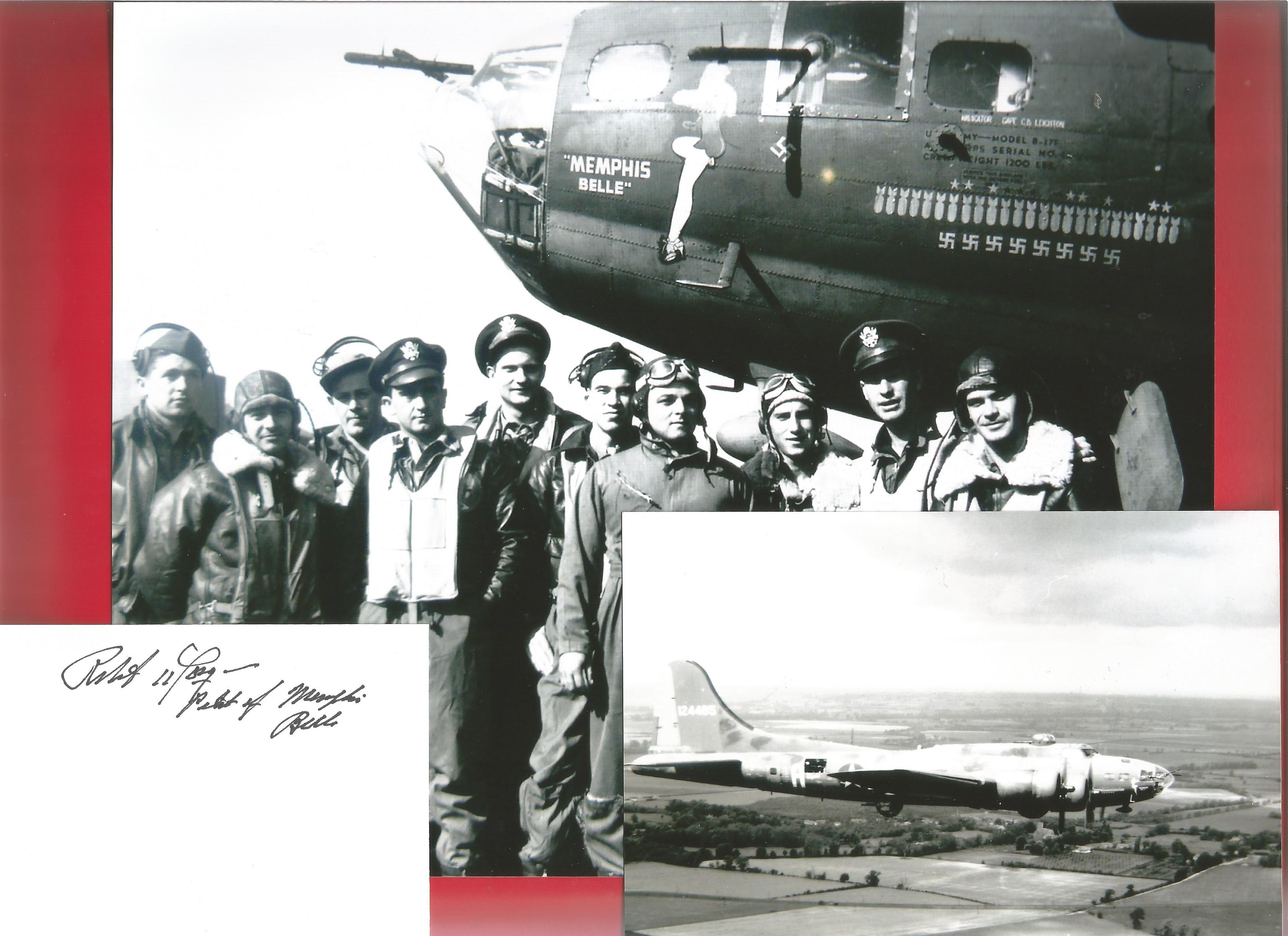 WW2 B17 Memphis Belle 6x4 black and white photograph complete with signed card from Captain Robert