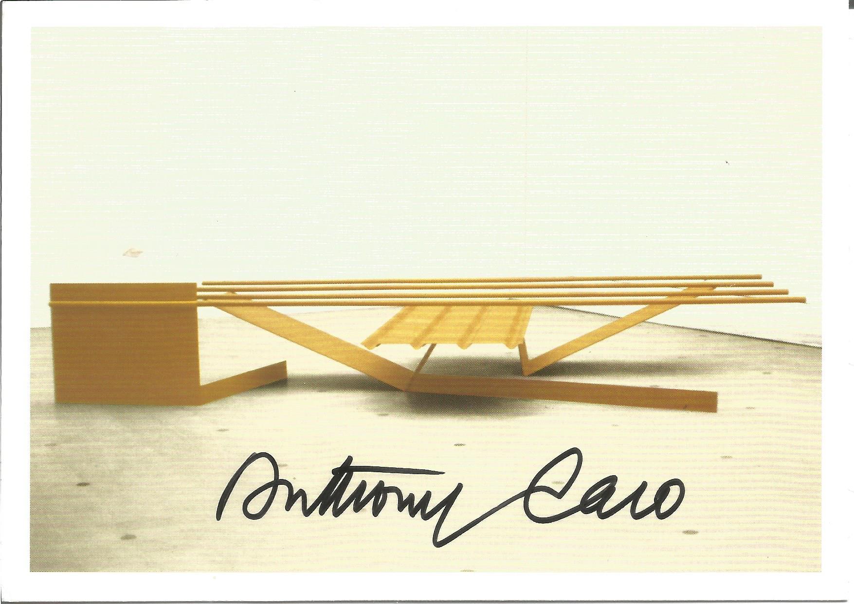 Anthony Caro signed postcard, with a photograph of the famous sculpture Prairie, painted steel,