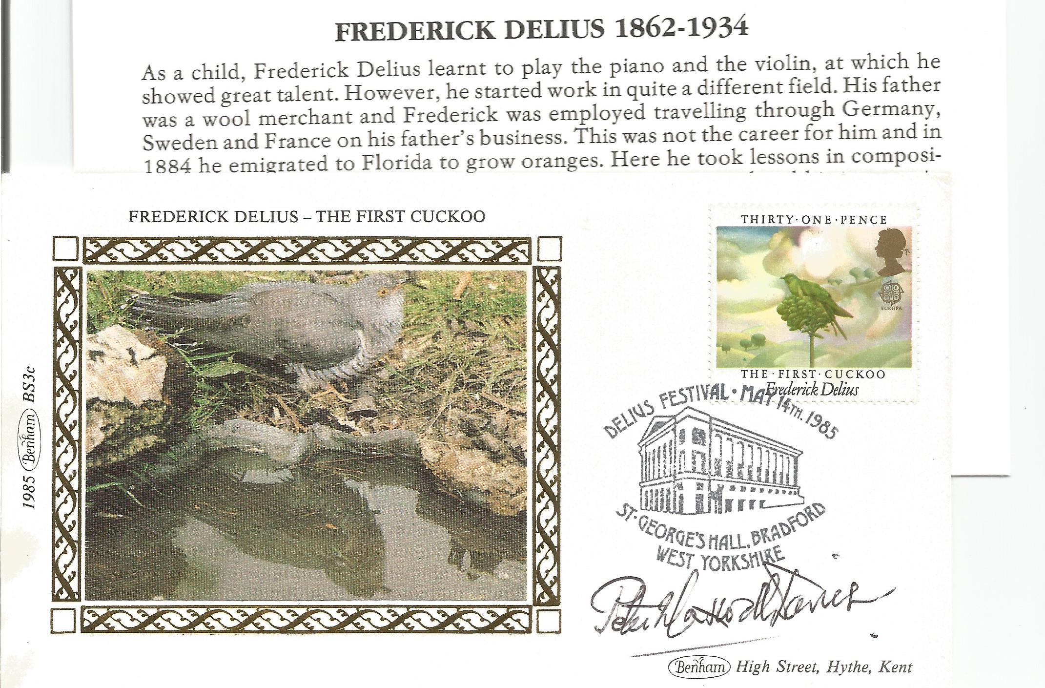 Peter Maxwell Davies signed FDC remembering one of Frederick Delious' fine works from 1912 titled,