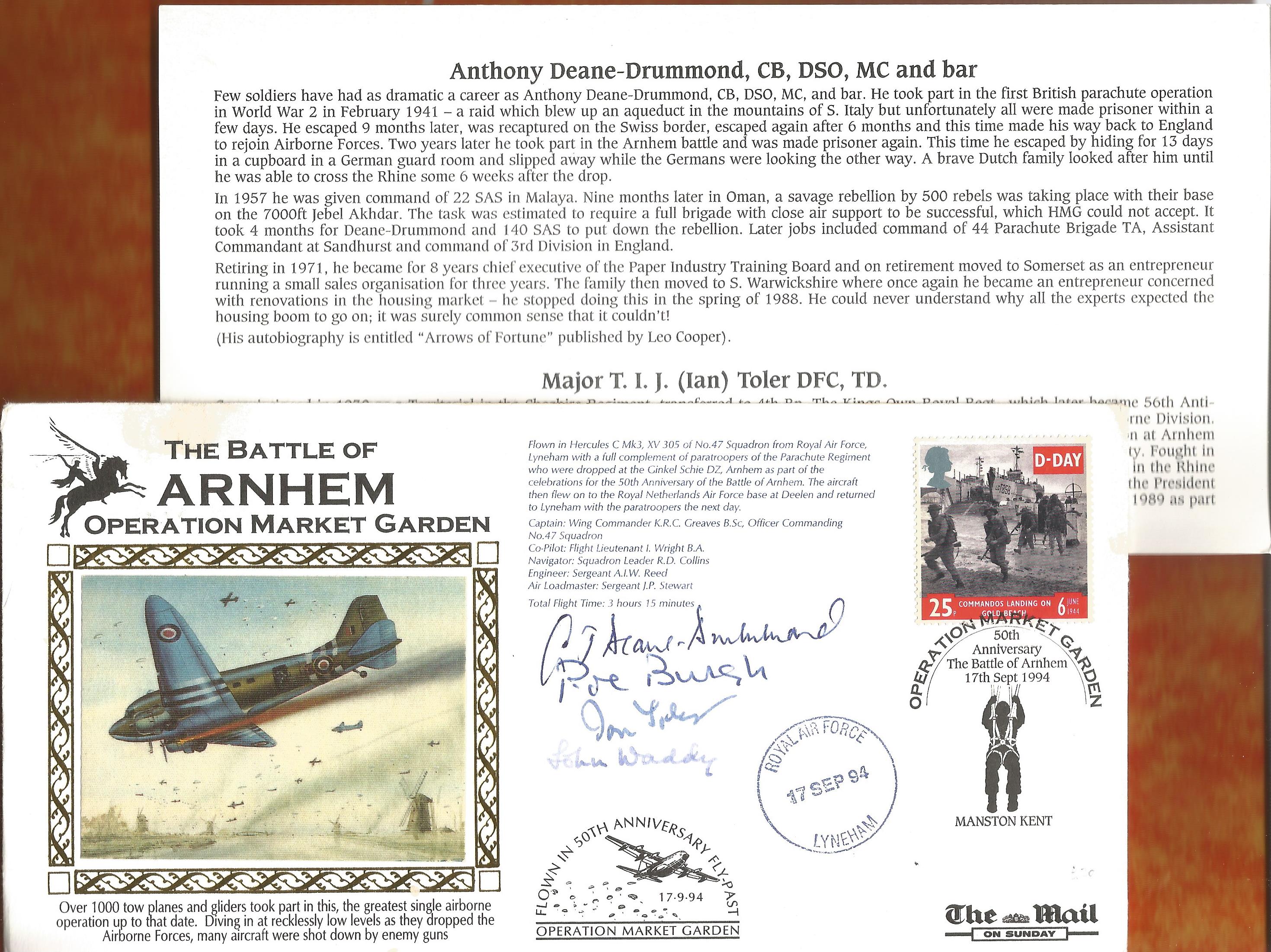 WW2, Battle of Arnhem signed FDC signed by Colonel Patrick de Burgh, Colonel J.l Waddy, Anthony