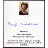Bletchley Park codebreaker Beryl Middleton signed bookplate, ideal for either a book or display.