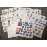 European stamp collection 18 loose album pages countries include Belgium, Denmark, Finland,