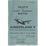 World War II signed Pilots and Flight Engineers notes Sunderland V Four Twin Wasp R1830 signature on