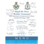 World War II multi signed RAF Bomber Command 60th Anniversary Commemorative Dinner Menu includes