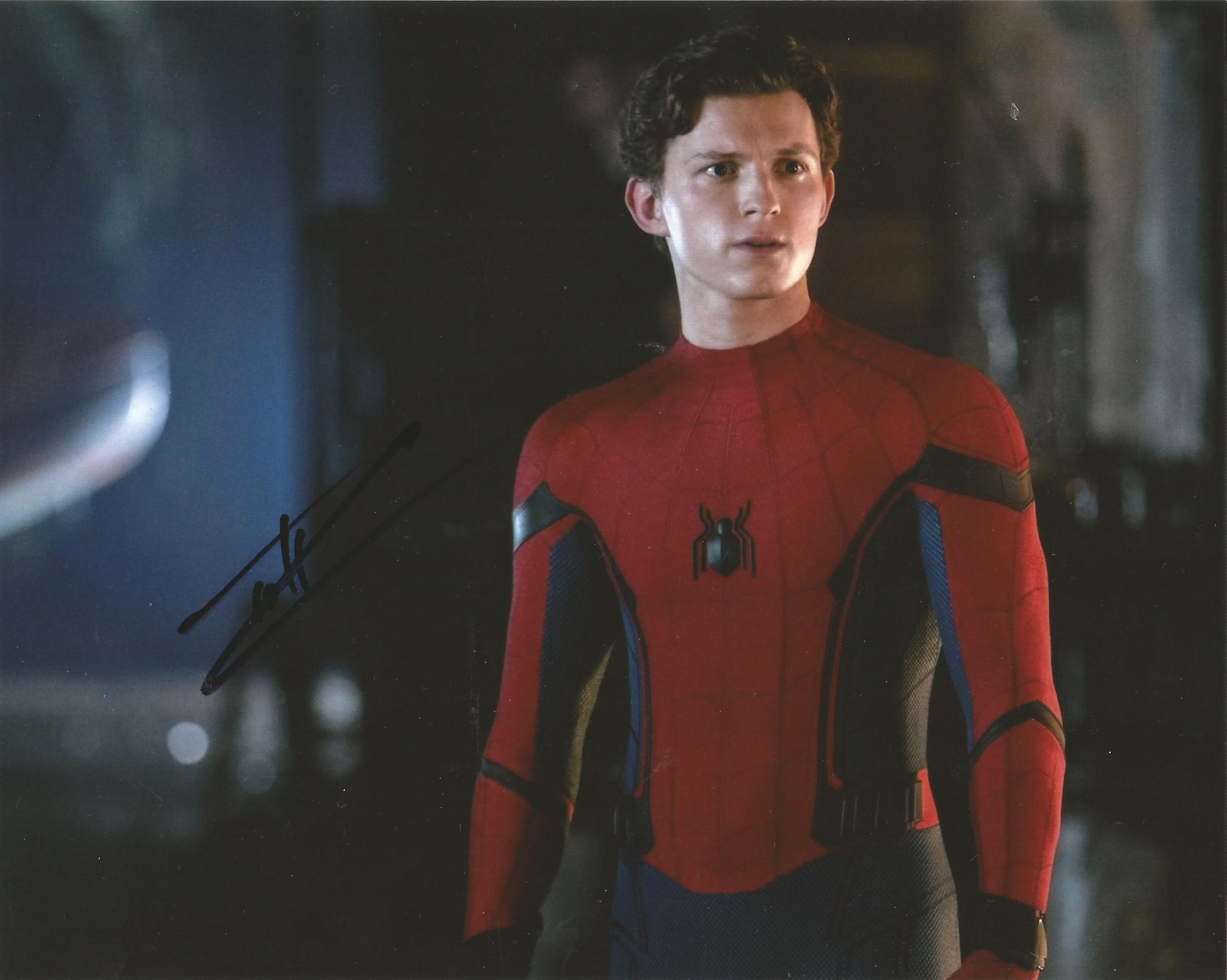 Tom Holland signed 10x8 colour photograph taken as he plays Peter Parker, Spiderman in the