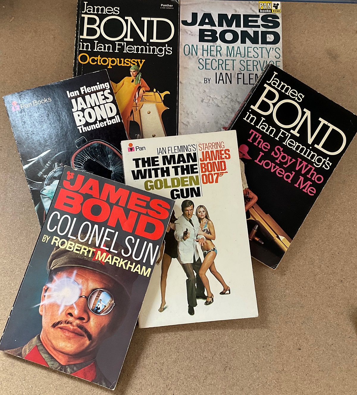 James Bond collection of paperback books, includes The Man With The Golden Gun, Octopussy, Colonel