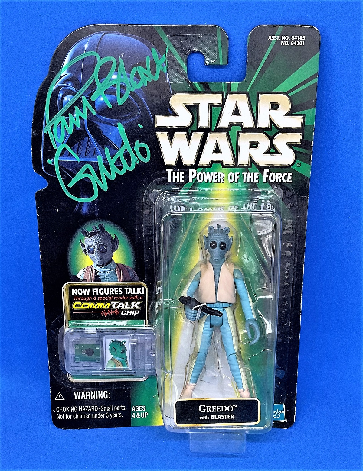 Star Wars, Paul Blake signed miniature action figure of Greedo. This item is still complete in its