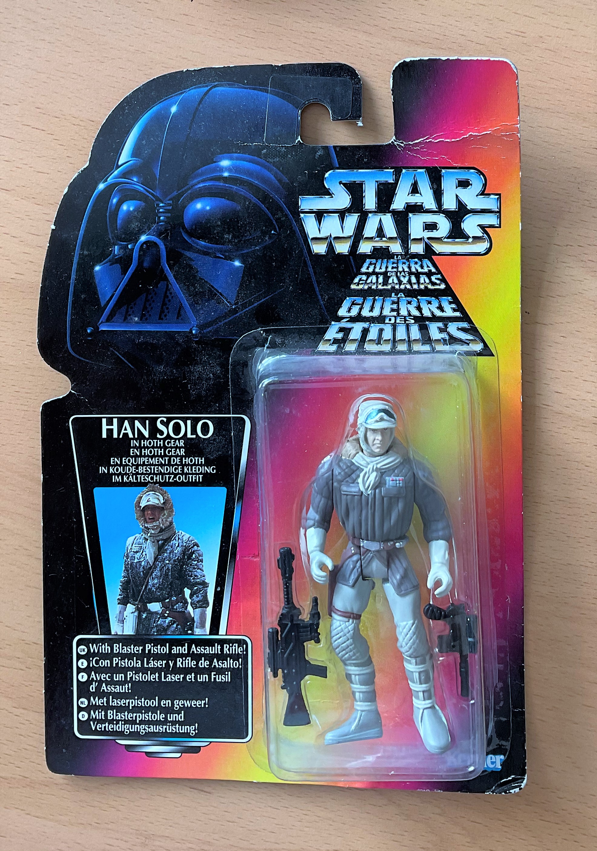 Star Wars, miniature action figure of Han Solo, complete in the box. The packaging shows some sigh