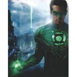 Ryan Reynolds signed 10x8 colour photograph taken during his role as Green Lantern in the 2011