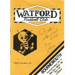 Elton John signed Watford Football Club programme v Bournemouth Football League Division 4 16th