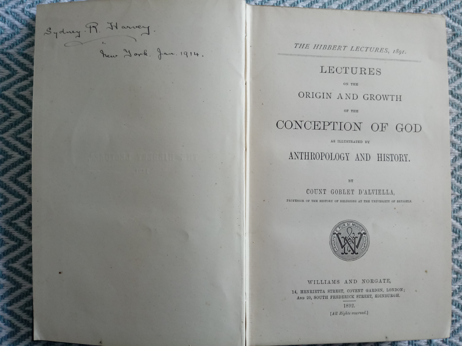 Lectures on the Origin And Growth of the Conception Of God by Count Goblet D'Alviella hardback - Image 2 of 2