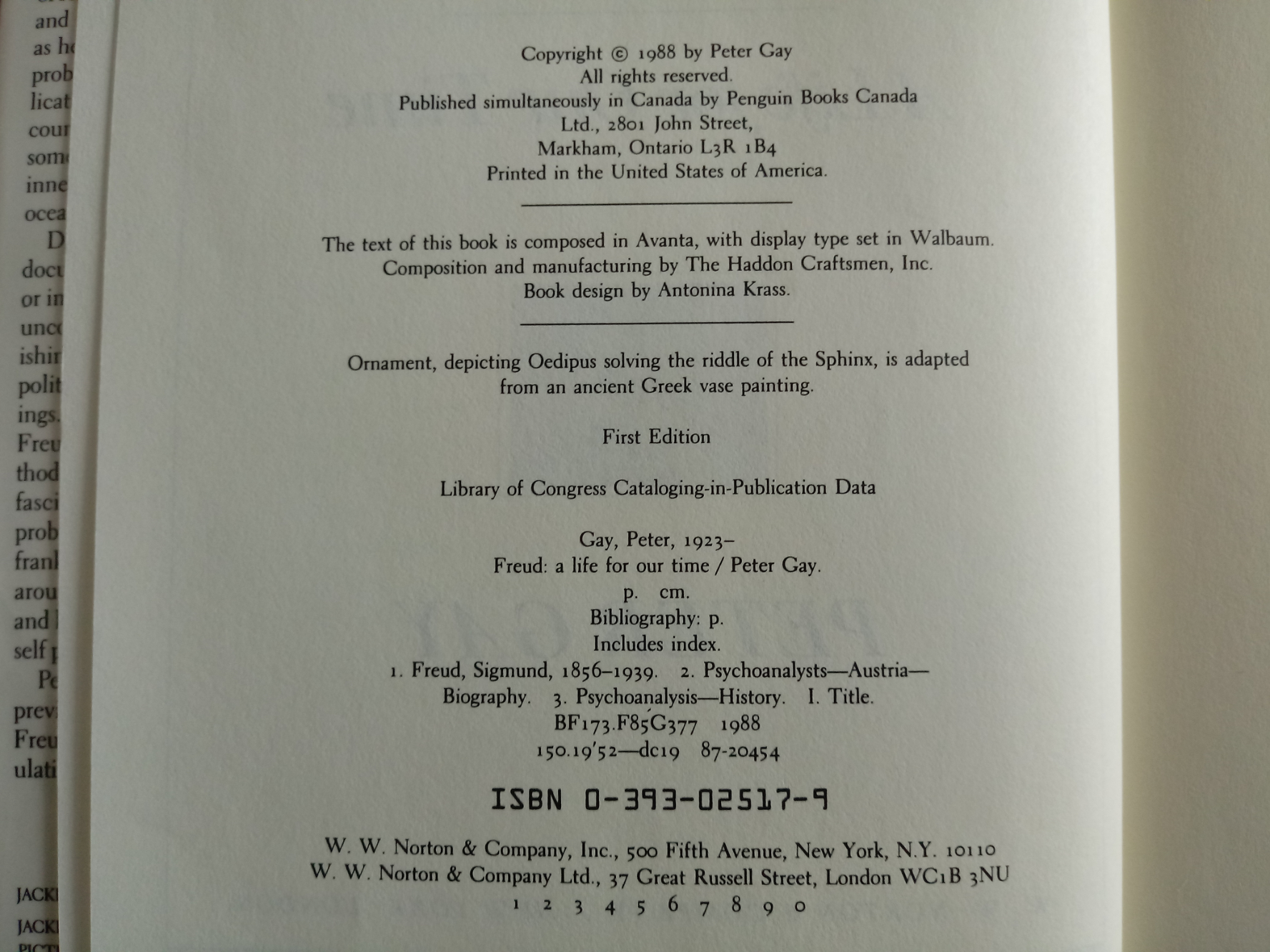 Freud AA Life For Our Time by Peter Gay hardback book 810 pages Published 1988 ISBN 0 393 02517 9. - Image 2 of 2