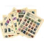 European stamp collection 12 loose album pages countries include Switzerland, Spain and Colonies,