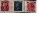 GB stamps on small stockcard. 3 in total. 1858 SG52 used, 1858 SG45 used and 1865 SG103 used. Good