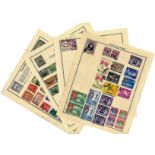 World stamp collection 6 loose album pages countries include Hong Kong, Singapore and Straits