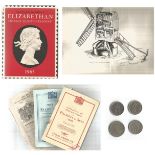 Assorted collection. Amongst the contents are SG Elizabethan stamp catalogue 1965. 3 stamp