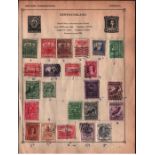 Newfoundland stamp collection on album page. 26 stamps. Good condition. We combine postage on