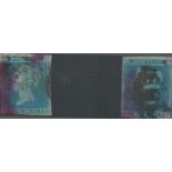 2 GB 2d blue imperf SG14 stamps on stockcard. Good condition. We combine postage on multiple winning