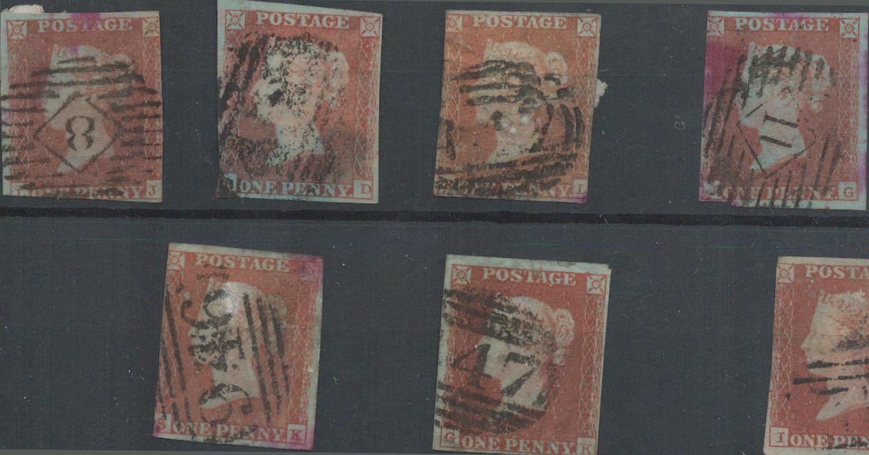 7 GB sg8 1d brown stamps on stockcard. Cat value £210. Good condition. We combine postage on