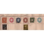 Saxony stamp collection on loose album page. 8 stamps. 1851/1863. Mint and used. Imp and perf. Cat