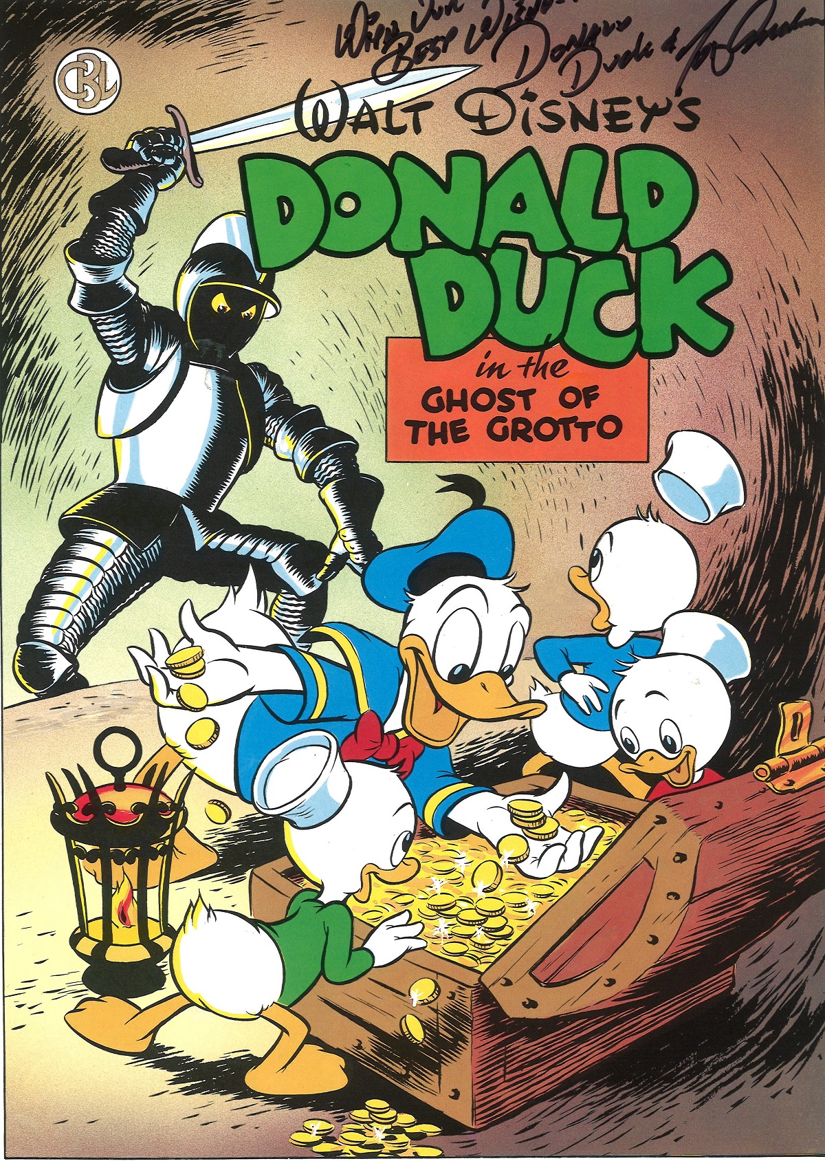 Tony Anselmo signed 14x11 colour print entitled Donald Duck in the Ghost of the Grotto inscribed