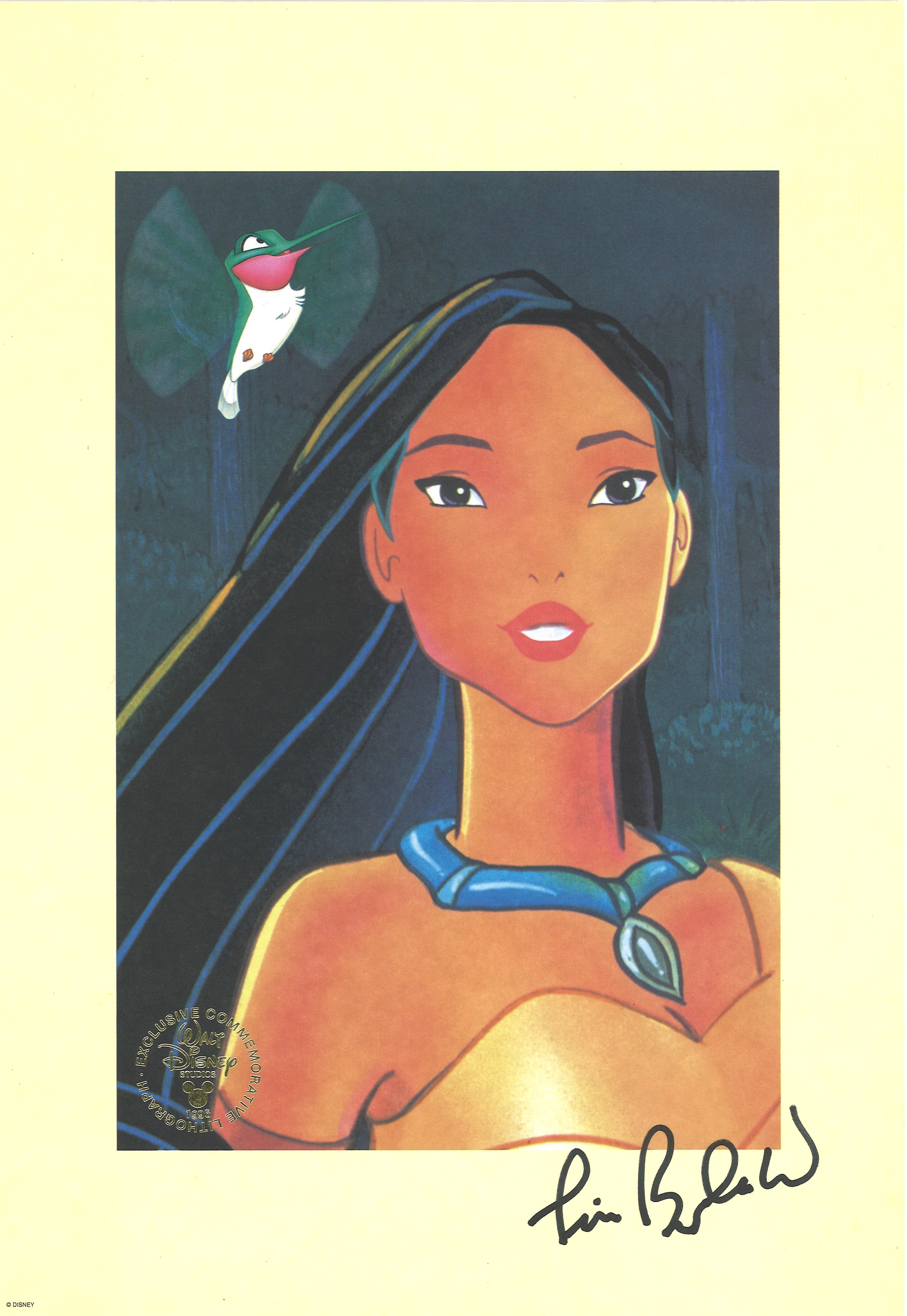 Irene Bedard signed 14x11 Pocahontas Walt Disney Studios exclusive Commemorative Lithograph. Irene