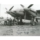 World War II Mosquito 10x8 black and white photo signed by 13 Mosquito Pilots and Navigator veterans