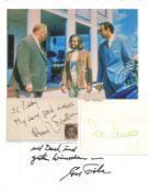 James Bond autographs Sean Connery piece from letter, Gert Frobe card and Honor Blackman album page.