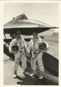 SR71 pilots James Sullivan and Noel Widdifield signed 7 x 5 inch b/w photo standing in front of