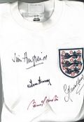 Football England Legends multi signed Retro England shirt signatures included are Jimmy Armfield,