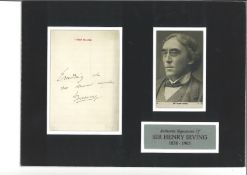 Sir Henry Irving 15x11 mounted signature piece includes signed Lyceum Theatre page and a vintage