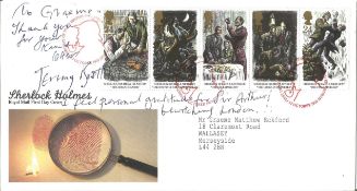 Jeremy Brett signed Sherlock Holmes commemorative Royal Mail FDC triple Pm British Philatelic 12th