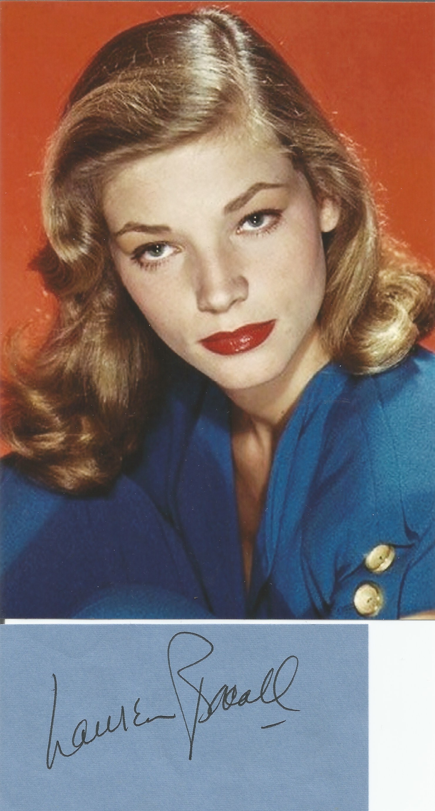 LAUREN BACALL (1924-2014) Actress signed card with Photo Good condition. All autographs come with