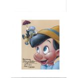 Eddie Carroll signed 14x11 Walt Disney Jiminy Cricket and Pinocchio aniamted colour print