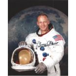 Buzz Aldrin Apollo 11 astronaut signed 10 x 8 inch colour white space suit photo. Good condition.