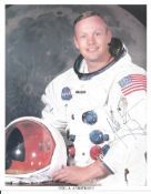 Neil Armstrong signed 10 x 8 inch colour white space suit photo. Original NASA photo printed on