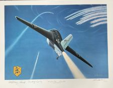 WW2 JG 400 Me-163 Komet multiple signed print. Signed by artist by Mike Machat and WW2 Luftwaffe