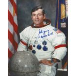 John Young Apollo 16 astronaut signed 10 x 8 inch colour white space suit photo. Good condition. All