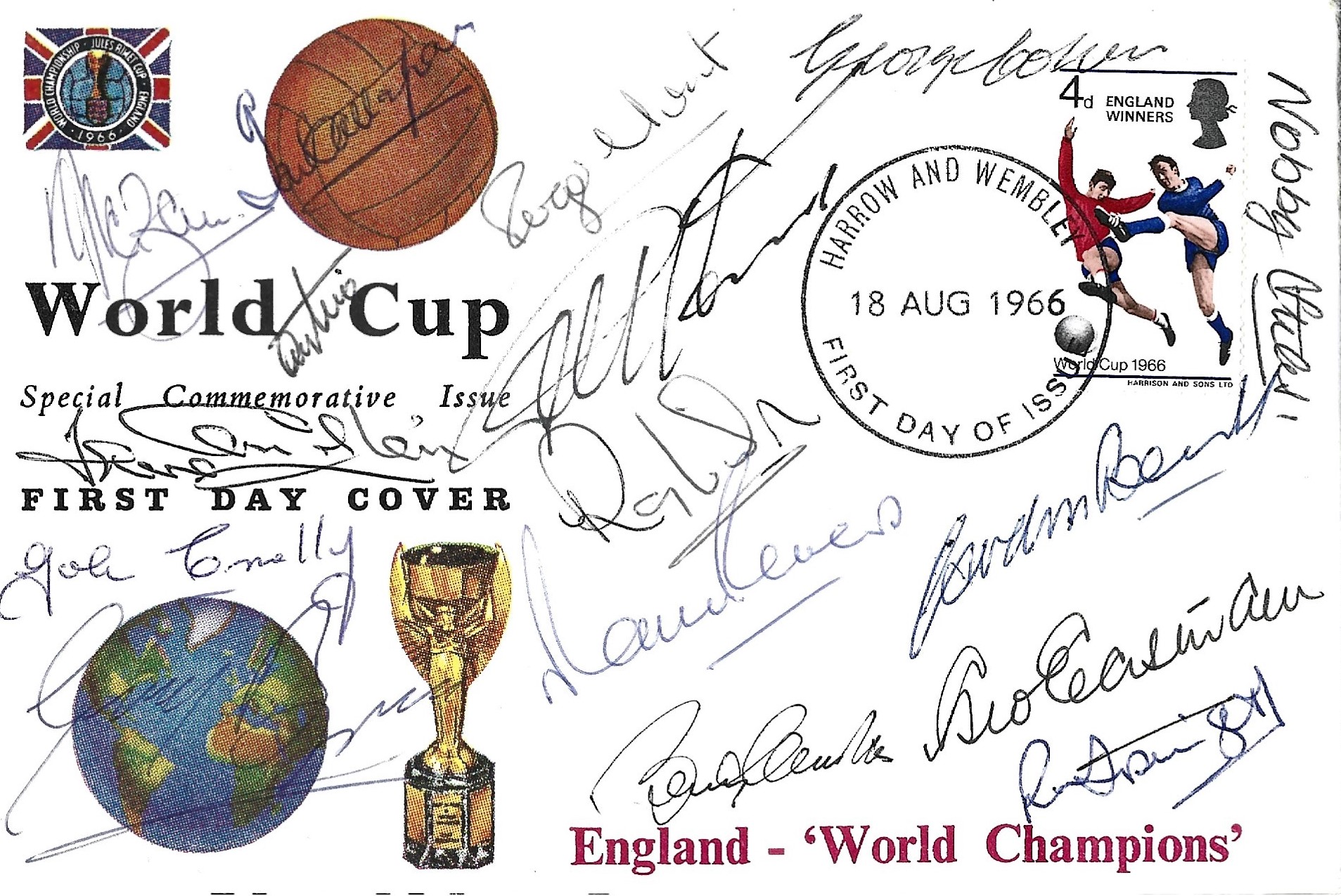 England World Cup 1966 multi signed Special Commemorative FDC 16 fantastic signatures include 10
